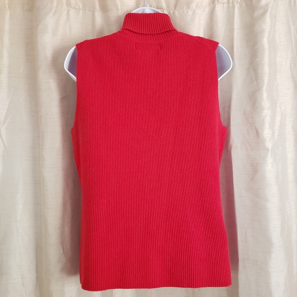 Bloomingdale's red rib knit sleeveless cashmere turtleneck sweater Women… - Picture 4 of 6